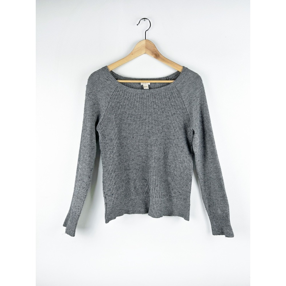 J.Crew Gray Waffle Knit Sweater Womens Medium Merino Wool Blend